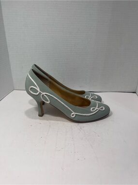 Seafoam Rope-Trim Mid Heel Pumps